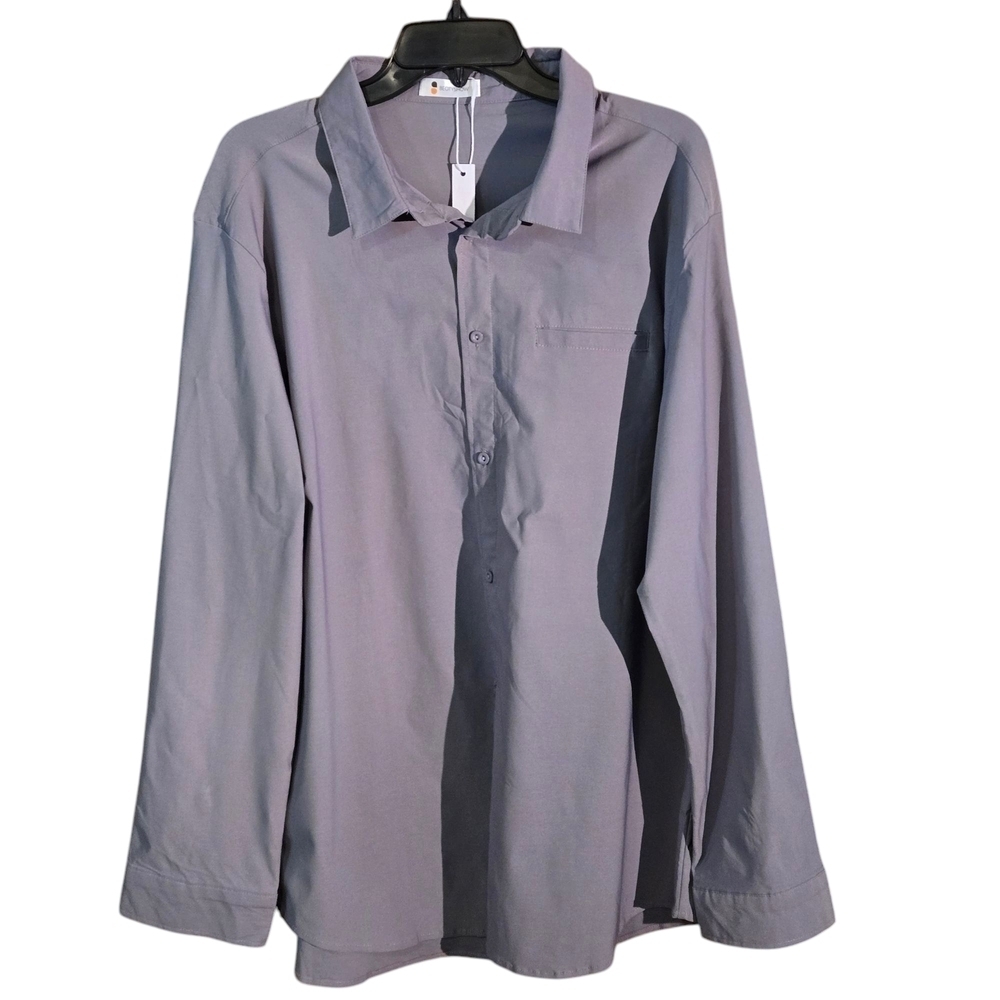 Beotyshow Men's Stretch Grey Button-Up Shirt Long Sleeves Men XX-Large Boxy Chef